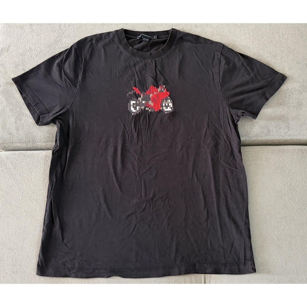 French Connection Motorcycle Embroidered T-shirt Men XL Black Short Sleeve